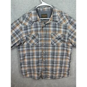 Northwest Territory Shirt Mens Large Gray Orange Plaid Pearl Snap Western Cowboy